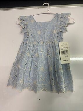 Rare Editions Blue Floral Eyelet Ruffle Sleeve Dress